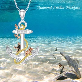 LWXIE Diamond Anchor Necklace for Women 925 Sterling Silver Ocean Anchor Pendant Necklace Diamond Jewelry Gifts for Women Daughter Mom Wife Friends
