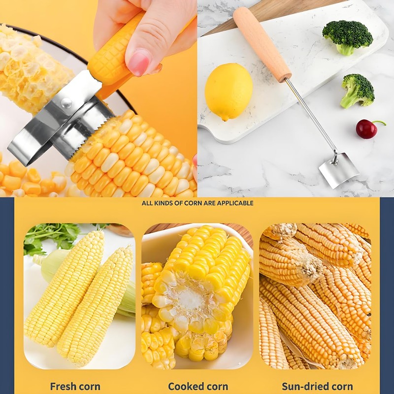 Corn Kernel Remover Combo Set - Stainless Steel Corn Stripper