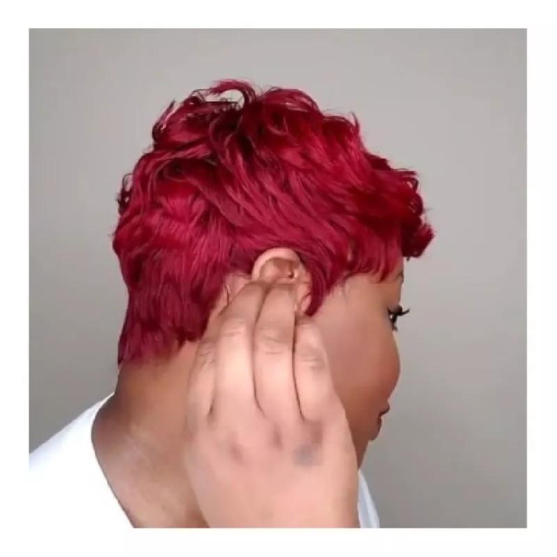 Light Moo Peluca Corta Rizada Roja Vino Para Mujer