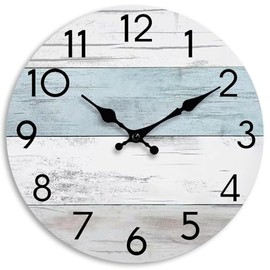 KECYET Wall Clock Silent Non-Ticking Wooden Clocks Battery Operated 16 Inch Small Country Retro Rustic and Beach Style Decorative for Living Room, Kitchen, Home,Bathroom, Bedroom (Blue)