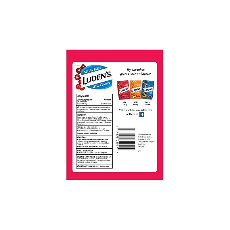 Luden's Throat Drops, Sugar Free Wild Cherry, 25 Count