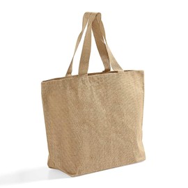 Large Jute Beach Bag – 6 Pcs Burlap Tote Bags with Handles & Bottom Gusset, Durable Burlap Fabric Tote for Daily Use, Natural