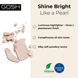 Gosh GOSH POWDER HIGHLIGHTER - I'M SPARKLING for Face and Body I Long-lasting illuminator make up for a radiant finish I Highlighting powder I Perfume free and Vegan I 003 Pearl Dust