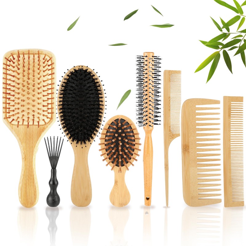 Juego de 8 cepillos de bambú para el cabello, de