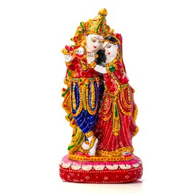 Tarini Gallery Wooden Colorful Radha-Krishna Statue God Sculpture Handcrafted Religious Murti Idol for Temple Home Office Decoration and Gifting (Minakari Radha Krishna)