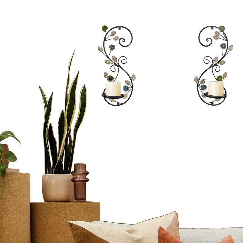 JUCONSIN Wall Sconces Candle Holder Set of 2, Antique Multi-Color