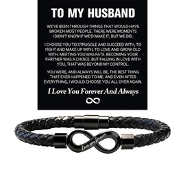 sunglnl To My Husband Bracelet, Love You Forever My Man Infinity Leather Bracelets for Man Stainless Steel Unique Birthday for Him (LYF Black)
