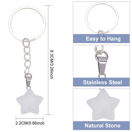 DELORIGIN 8pcs Star Crystal Keychain Pendants, 8 Chakra Keyrings Natural Stone Keychains Crystal Gemstone Keyrings Tumbled Stone Keychains for Women Men Gifts Car Key Bag Decoration Earphone
