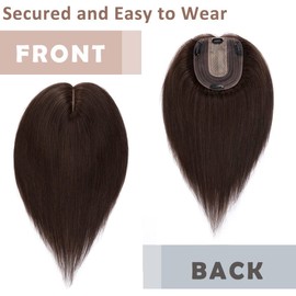 Hairro Silk Base Human Hair Topper for Women 10 Inch Short Clip in Hair Filler Extension Dark Brown Clip on Toupee Hairpieces with 4 Clips Larger Base for Thinning Hair #2