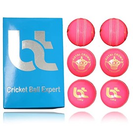 Cricket Ball Pink 156g Cricket Balls 4piece Balls Pack of 6 Balls Genuine Leather ,Excellent Quality