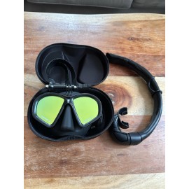 Mana Snorkel Mask Set GoPro Tempered Glass Tinted Lens Black/Yellow Brand New W/ Case