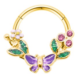 VERAMI 316L Septum Rings Hoop, 16G Surgical Stainless Steel Segment Nose Rings,Butterfly Flower Cartilage Clicker Hoop Earrings for Rook Daith Tragus, Hypoallergenic Women…