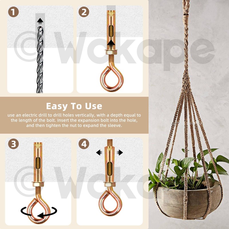 Wokape 8pcs Closed Hook Bolts Wall Concrete Brick Expansion Screws