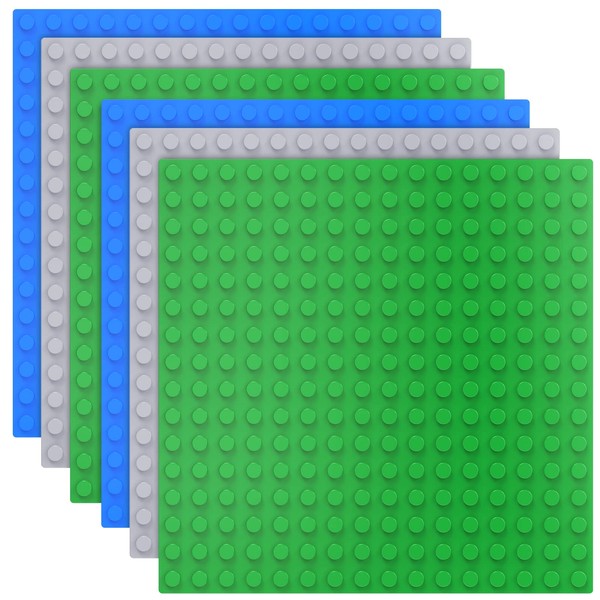 TINGLAND 6 pannelli grandi compatibili con Duplo, piastra di base Duplo, verde blu, grigio, 25,5 x 25,5 cm, piastra DUPLO per giocattoli creativi prescolari.
