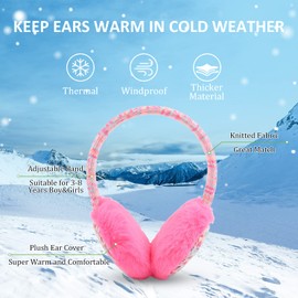 Pesaat Winter EarMuffs for Kids Outdoor Girls Knitted Ear Cover Plush Toddler Boys Ear Warmer 3-8 Years (Rose)