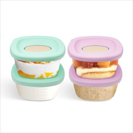 4 Pack Baby Food Storage Containers 4 oz, Baby Silicone Food Jars with Ventilation Valve, Snack Containers with Leak Proof Sealing Lid Microwave Safe, Suitablefor Nurseries, Schools and Travel