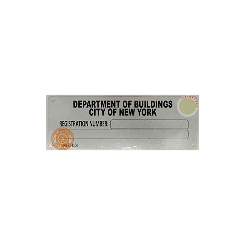 NYC HPD Building Registration Number Sign (White, 3x8 inch, Aluminium,