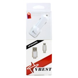 V8V9-Dual-Car-Charger-2in1-White Heavy Duty 2-in-1 Dual Port Universal Compatibility Car Charger Made in ChinaMaterial: Durable ABS and high-grade electronic components, Feature: 2 in 1 charger supports dual charging with overcurrent protection, Color: W