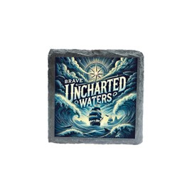 Brave Uncharted Waters Slate Coaster with Ship and Storm Design (slco-kf25-5890)