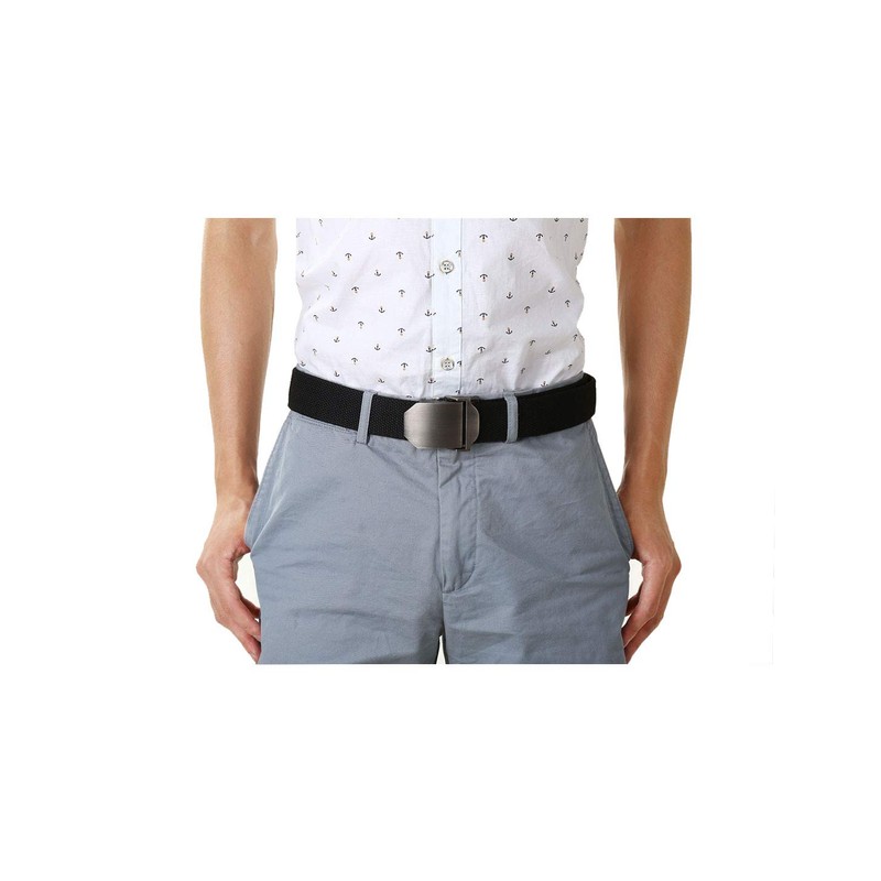 sourcing map Men Canvas Automatic Buckle Adjustable Holeless Belt Width