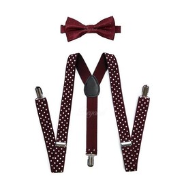 FATASH Kids Elastic Braces & Bow Tie Set | Adjustable Polka Dot Suspenders Y-Shape Clip-on Toddler | Children's Waistcoat Accessory | Suitable for Boys & Girls Ages Up to 8 Years - Burgundy