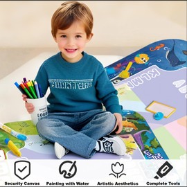RAPOBRIX Magic Water Drawing Mat for Kid, 31.5” x 23.6” Large Reusable Water Doodle Mat, Mess-Free, Eco-Friendly Art Canvas with Full Set of Drawing Tools, Educational Toy for Ages 3+ (Ocean World)