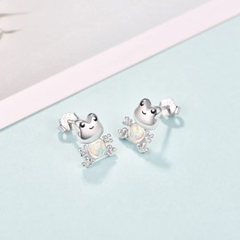 KINGWHYTE Opal Frog Earrings 925 Sterling Silver Cute Animal Studs Earrings Frog Jewellery Easter Gifts for Women Girls Daughter