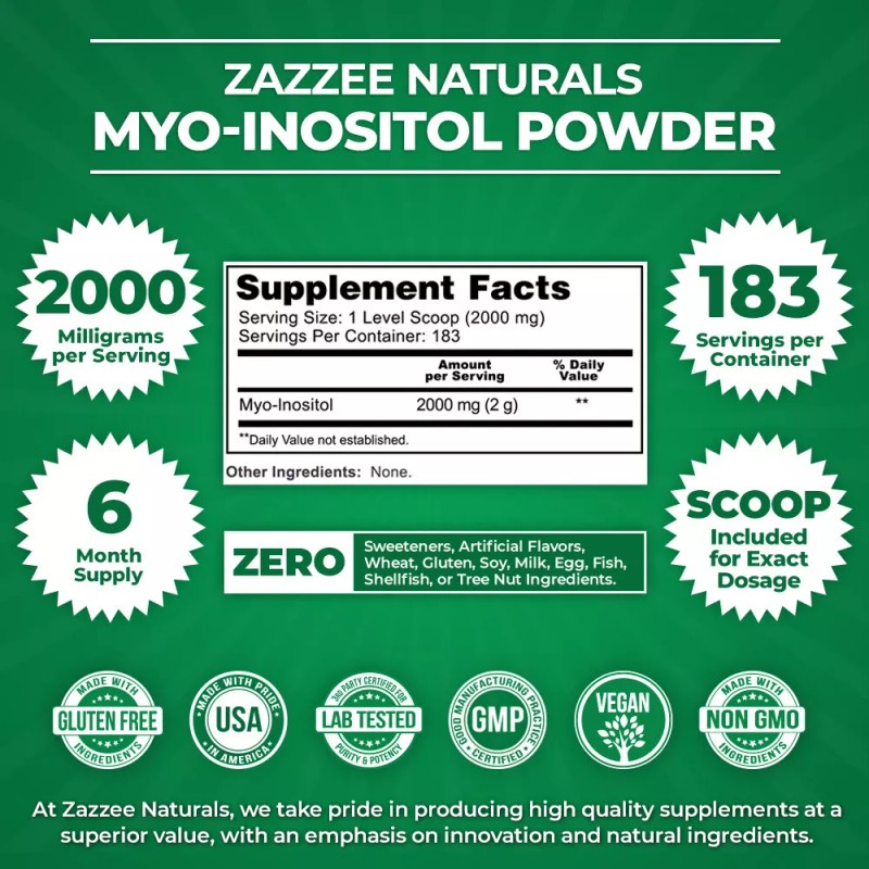 Pure Myo-Inositol Veggie Powder PCOS Fertility Vegan 12.91Ounces 183 Servings