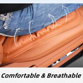 AzulLanse Car Seat Cushion Premium Nappa Leather, Car Seat Driver, Breathable Car Cushion for Universal Seat Cushion for SUV Truck, Office Chair, Wheelchair, 1 Child Seat Hook Orange