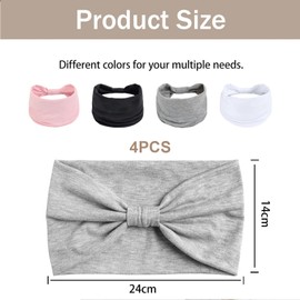 Kabwea 4-Pack Wide Headbands for Ladies, Thick Summer Boho Hair Bands (Black/Light Grey/White/Pink)