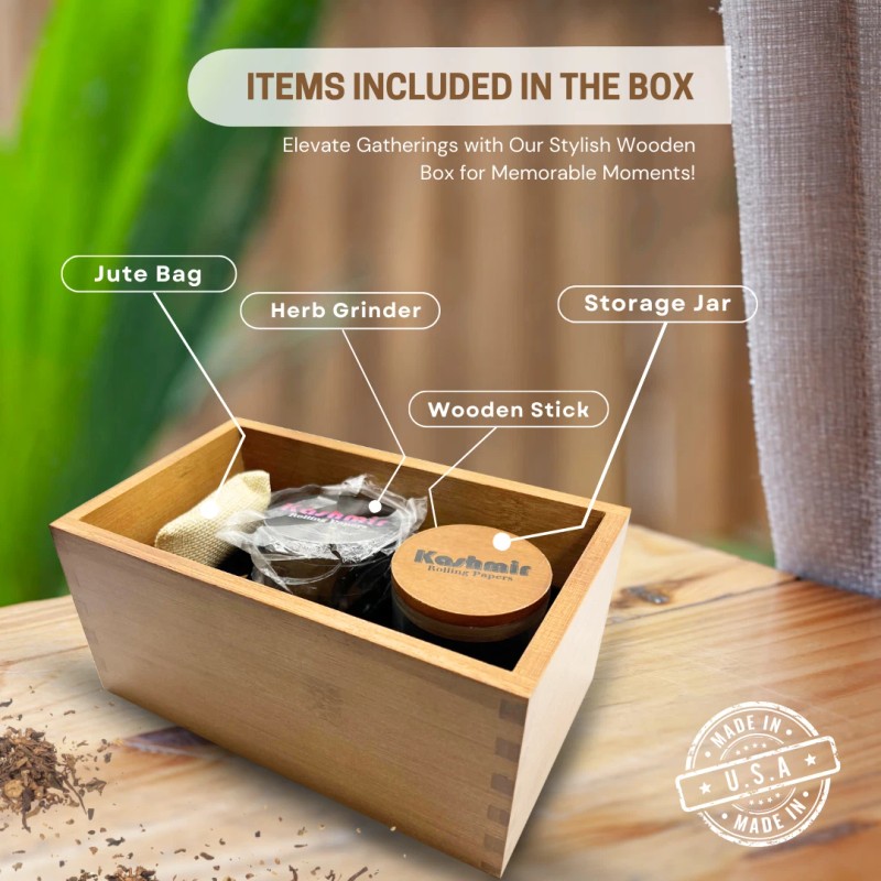 Kashmir Premium Bamboo Stash Box with Accessories, Jar & Grinder