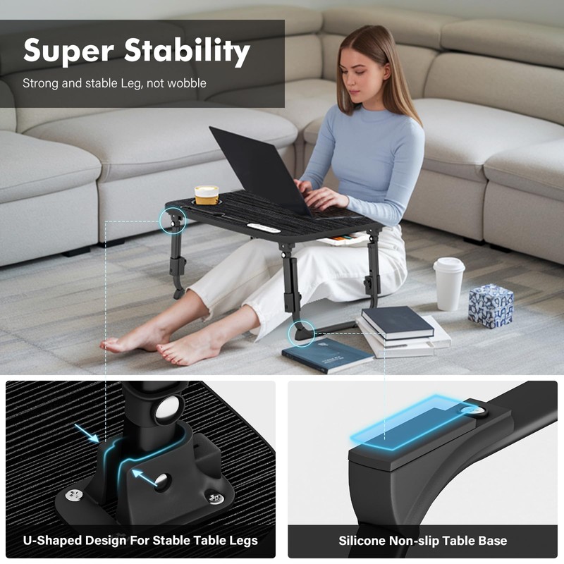 Lap Desk for Bed Adjustable Height, Foldable Bed Table with