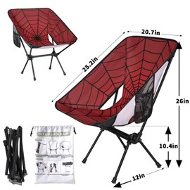 Portable Camping Chair, Folding Chairs for Outside, Red Spiders Web Lightweight Backpacking Chair, Outdoor Collapsible Beach Chairs for Adults Fishing Lawn, Picnic, Travel, Hiking