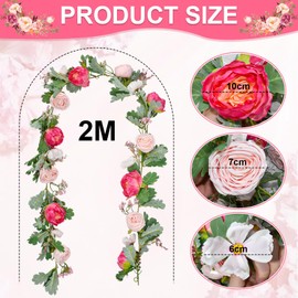 WEFHEF 2 m / 6.56 ft Flower Garland Artificial Rose Garland Fake Flower Vine Hanging Rose Vine Artificial Flowers Garland Tendrils Artificial Roses Flower Tendrils Silk Rose Vines Wedding Decoration