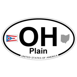 US Decal, Inc. Plain, Ohio Oval Sticker with State Flag
