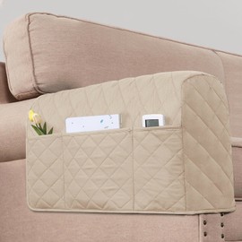 KPPKOU 2 Pack Water Resistant Armrest Covers for Chairs and Sofas Couch Arm Covers for Sofa with 3 Pockets for Phone Sofa Arm Protector for Pets, Cats (Apricot)