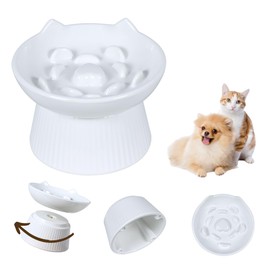 Unbreakable Raised Cat Bowls,Detachable Slow Feeder Pet Bowl, Heavy Weighted, Non-Slip Feeder, Elevated Small Dogs Slow Feeders, Dry & Wet Food, Whisker Friendly Pet Dish (White; 6.2'')