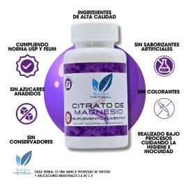 SAISA HERBAL Citrato De Magnesio Puro Con 120 Cápsulas De 500 Mg C/u.