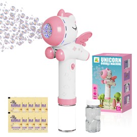 Babuloo Unicorn Bubble Wand for Kids, Automatic Bubble Machine Blower 5000+ Bubbles with 10 Bag Solution/Light, Electric Bubble Wand Toys for 34567+ Boys Girls Gift Outdoor Party Wedding