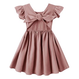 lymanchi Girl Cotton Linen Ruffle Halter Backless Princess Dress Infant Comfy Playwear 823 Dark Pink 120