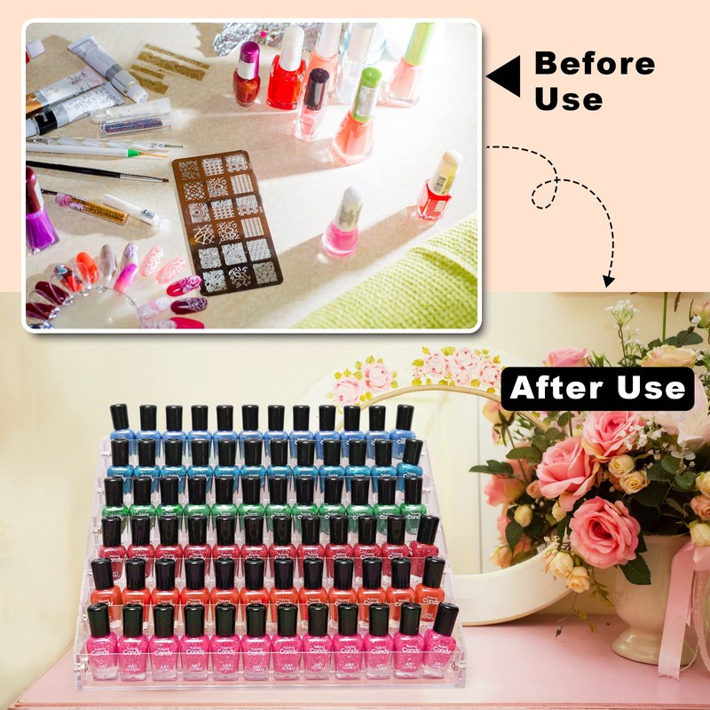 FFowcye Acrylic Nail Polish Organizer Rack, 6 Tier Holder Stand,