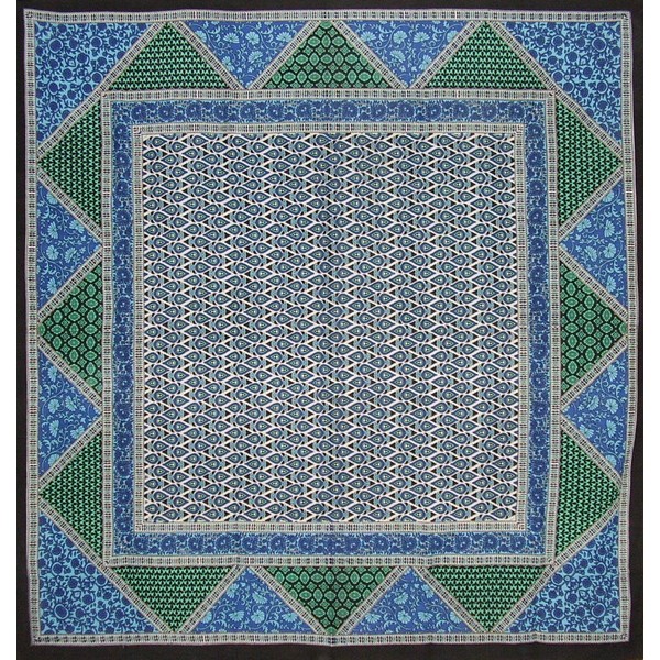 India Arts Geometric Floral Square Cotton Tablecloth 70" x 70" Blue