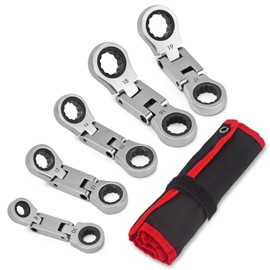 wanlvkang Stubby Wrenches Set, Flex Head Ratcheting Wrench Set Double Box End Ratchet Wrench Metric 8-19mm 5 Pieces (8 to 19 all)