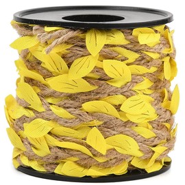 CABODYALS 33 Feet 2MM Yellow Leaves Vine Ribbon Artificial Leaf String Rattan Cord Natural Jute Trim Braided Burlap Decorated Twine Rope for Craft Garden Jungle Bar Tree Wall Wedding Decor Diy Project