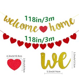 Yeanifeana Welcome Home Banner with Pre-Strung Sparkling Heart Garland, Ready-to-Hang Decoration for Homecoming, Military Return, Family Reunion, Graduation & Housewarming Backdrop, Photo Props, Celebrations