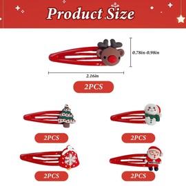 10pcs Christmas Hair Clips, Red Hairclips Cute Santa Clause Reindeer Snowman Hair Barrettes Metal Snap Hairclips Christmas Accessories Stocking Stuffers Gifts for Girls Toddlers Kids