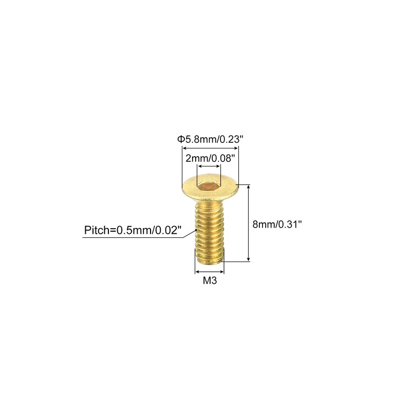 sourcing map Flat Head Screws M3 0.5 x 8 mm