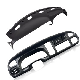 ECOTRIC Bezel & Dash Board Cover Compatible with 1998-2001 Dodge Ram 1500 2500 3500 Trucks Pickup Bezel Cover Instrument W/Vent & Dashboard Overlay Cover Black Plastic (2 Packages)