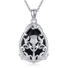 ONEFINITY Scottish Thistle Necklace for Women 925 Sterling Silver Black Onyx Pendant Necklace Thistle Jewellery Scottish Gifts, Sterling Silver, No Gemstone