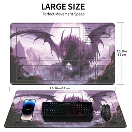 Nkddert MTG Playmat, 24" x 14" Playmats for TCG MTG, Stitched Edges Anti-slip MTG Playmat with Zones with Storage Bag Vibrant Artwork Dragon MTG Game Mat